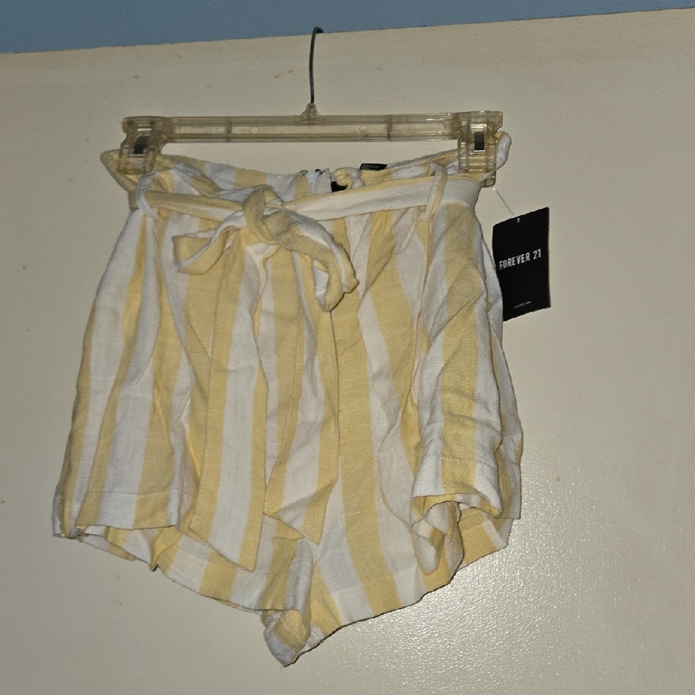 Forever 21 High Waist Yellow and White Striped Shorts